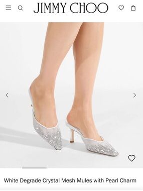 Jimmy Choo Crystal Embellished White Pointed Mules